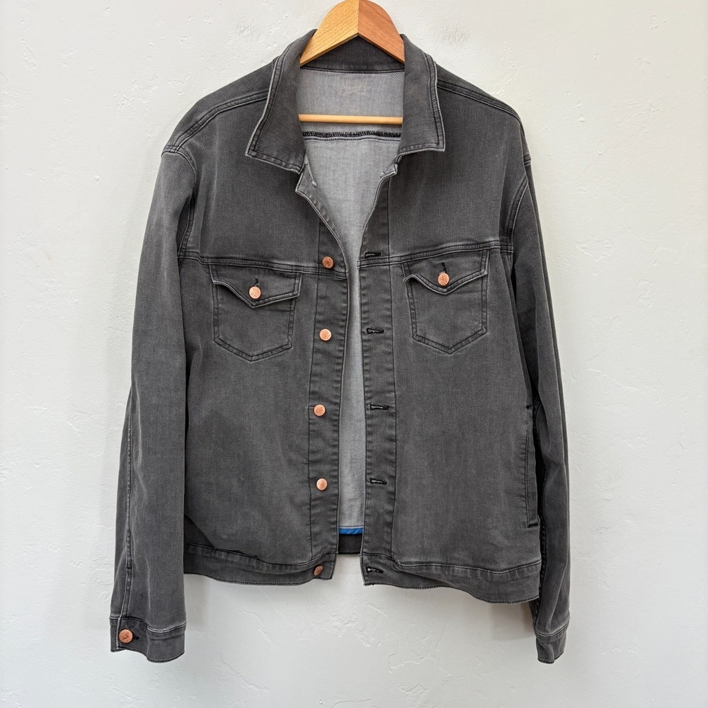 Mugsy Aces Denim Jacket Men Size XL? Dark Gray Stretch Trucker